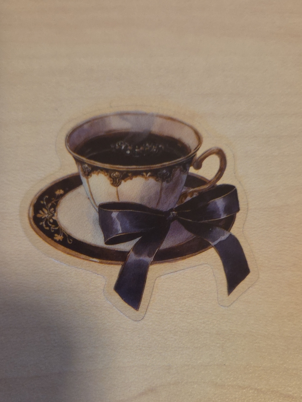 Sticker - White and Purple Teacup and Saucer with Purple Bow